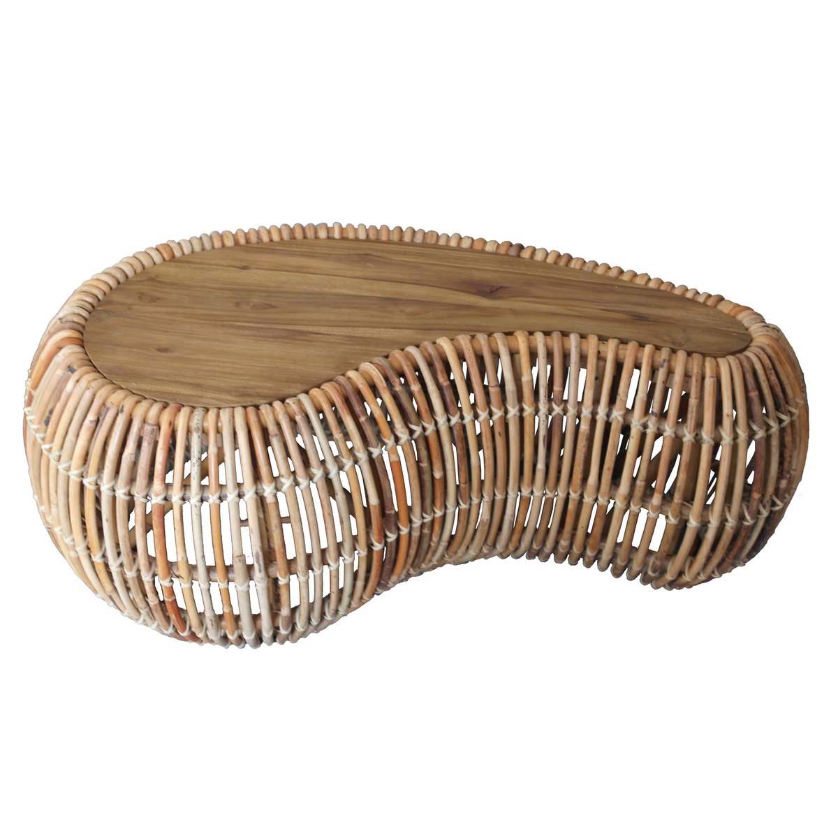 Couchtisch aus Rattan und recyceltem Teakholz