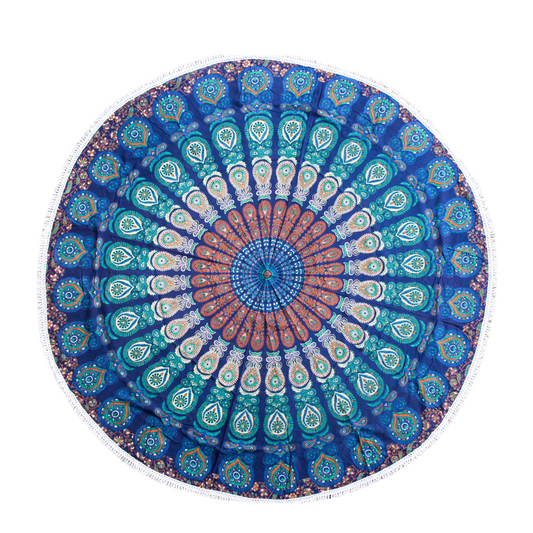 Runde Tagesdecke aus Baumwolle Motiv : „Blaues Mandala“