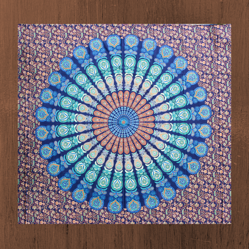 Wandbehang aus Baumwolle Modell Blaues Mandala