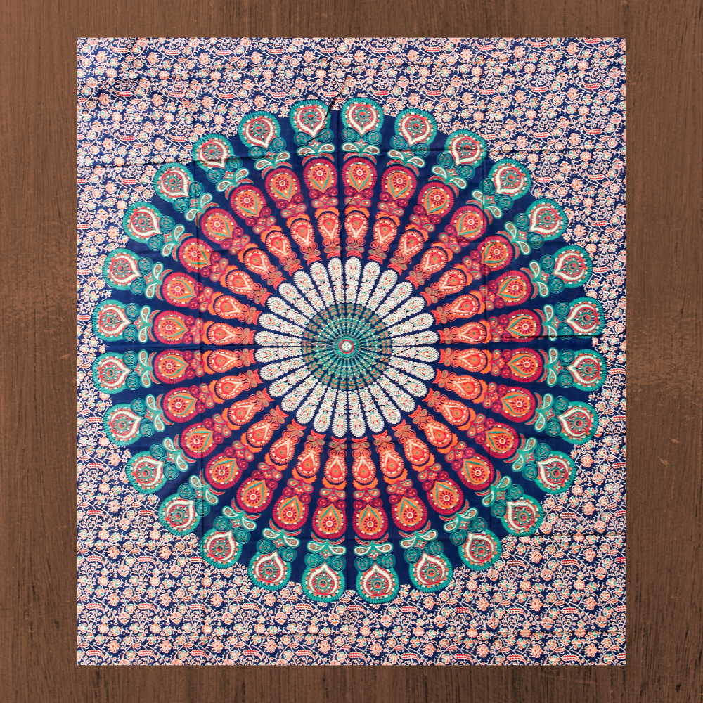 Wandbehang aus Baumwolle Motiv : „Blaues Mandala“