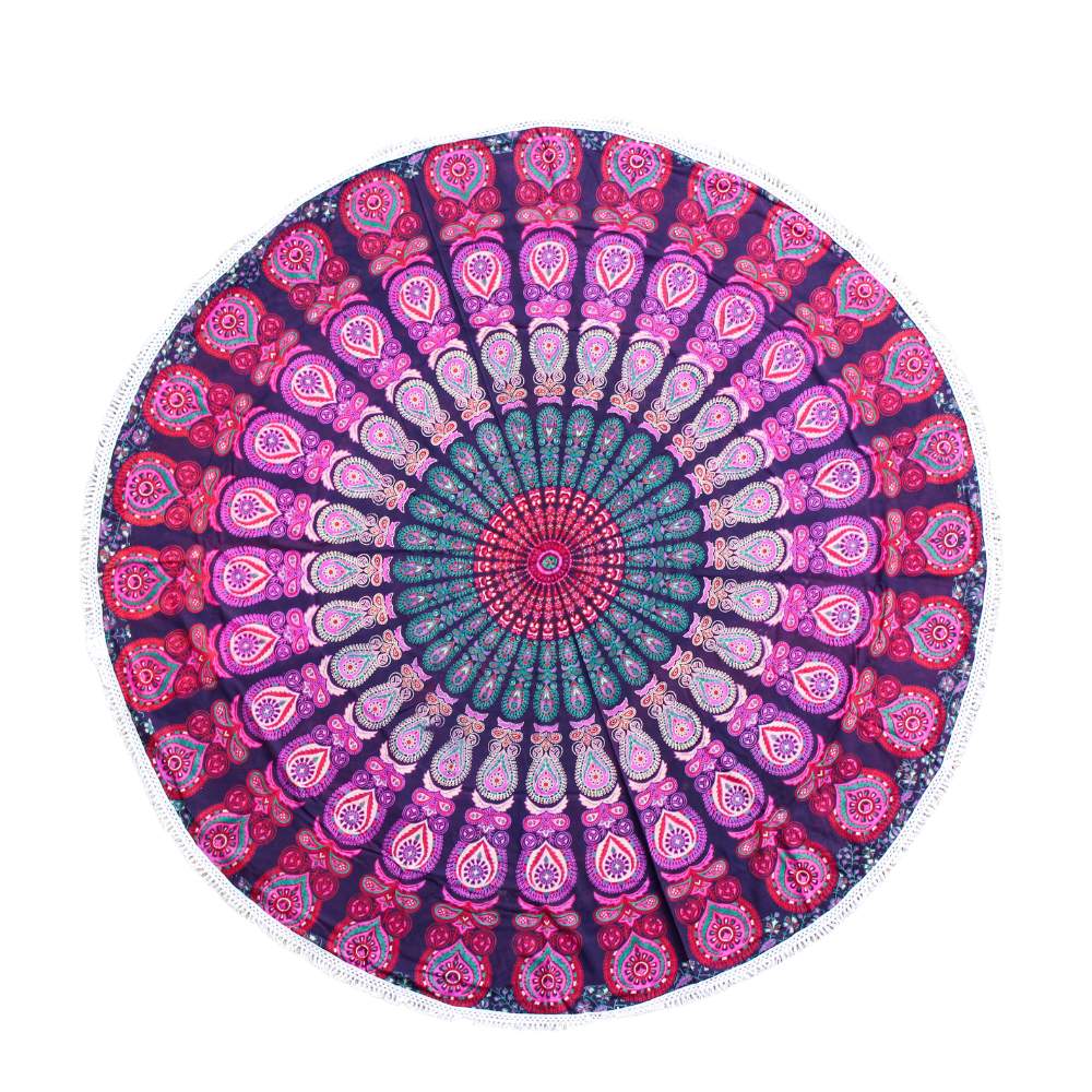 Runde Tagesdecke aus Baumwolle Motiv : „Mandala Lavendel“